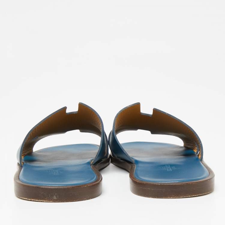 Pre Owned Hermes Blue Leather  Izmir  Flat Sandals Size 43