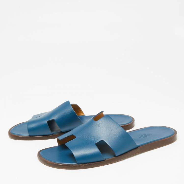 Pre Owned Hermes Blue Leather  Izmir  Flat Sandals Size 43