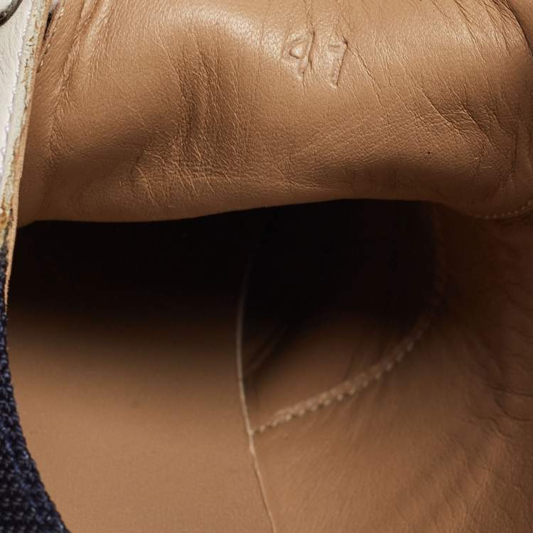 مملوكة مسبقًا Hermes Navy Blue/White Leather And Canvas Tie Break Low Top Sneakers Size 41 