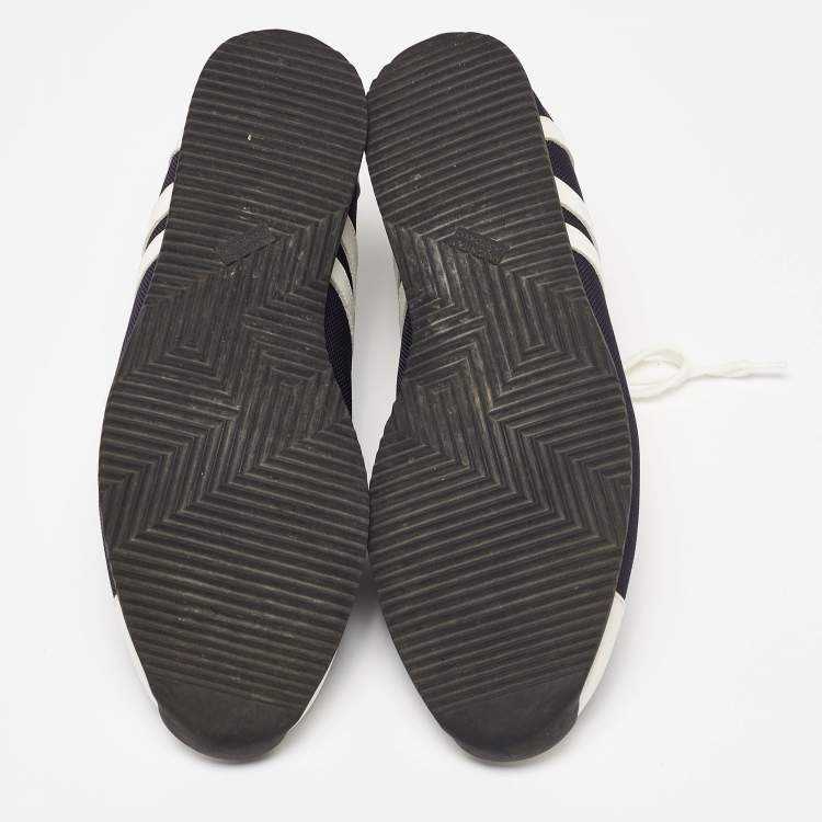 مملوكة مسبقًا Hermes Navy Blue/White Leather And Canvas Tie Break Low Top Sneakers Size 41 