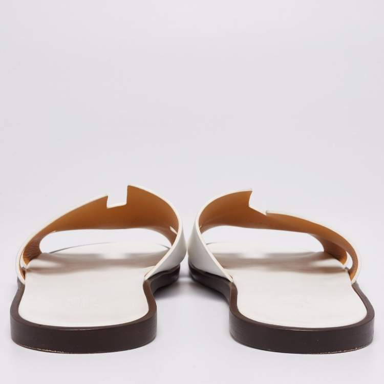 Pre Owned Hermes White Leather Izmir Flat Slides Size 46