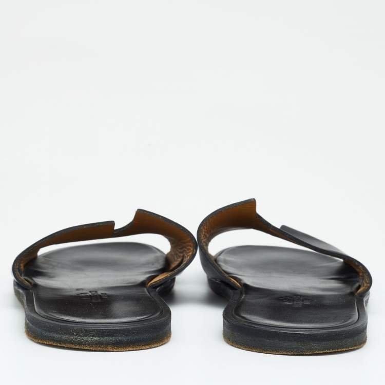 Pre Owned Hermes Black Leather Izmir Slide Sandals Size 43