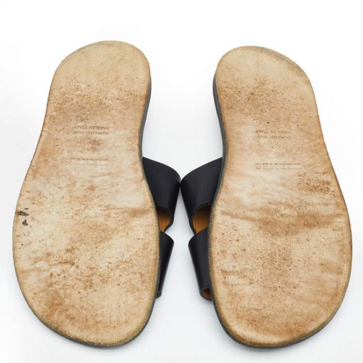 Pre Owned Hermes Black Leather Izmir Slide Sandals Size 43