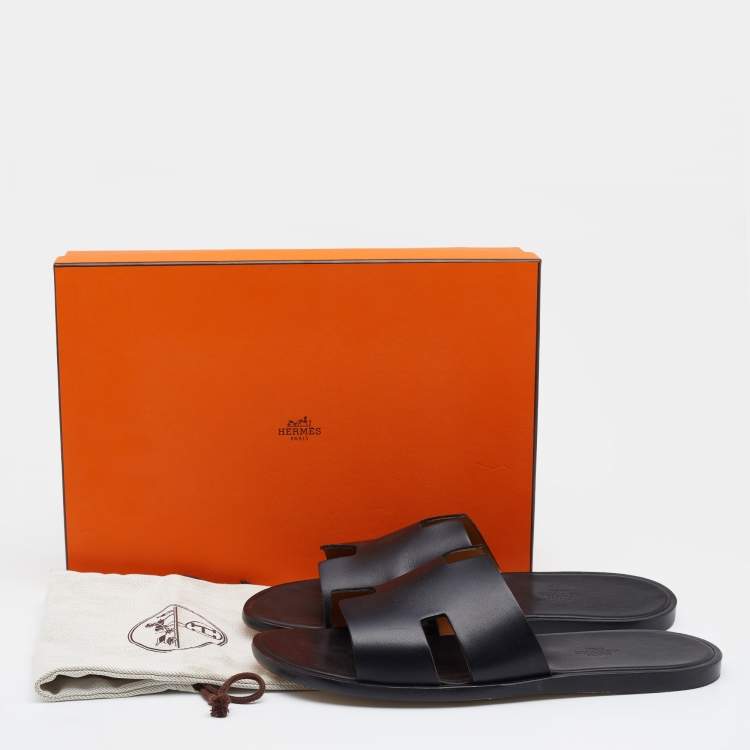 Pre Owned Hermes Black Leather Izmir Slide Sandals Size 45