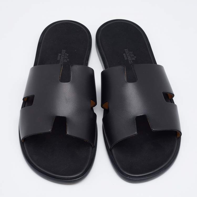 Pre Owned Hermes Black Leather Izmir Slide Sandals Size 45