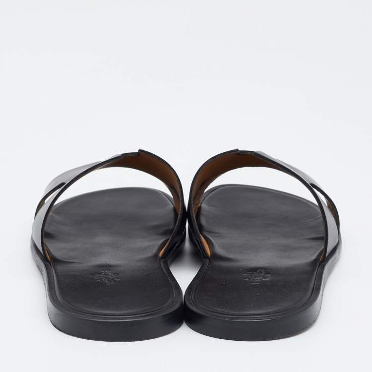 Pre Owned Hermes Black Leather Izmir Slide Sandals Size 45