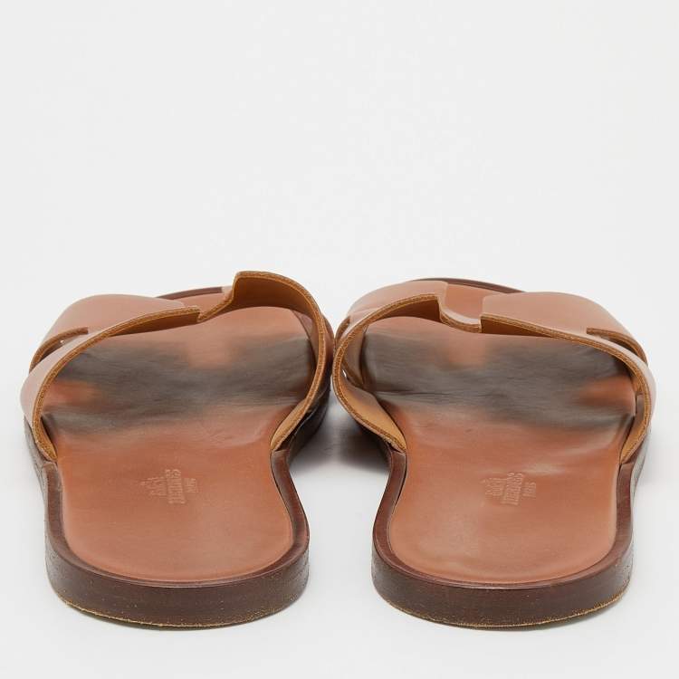 Pre Owned Hermes Brown Leather Izmir Slide Sandals Size 41