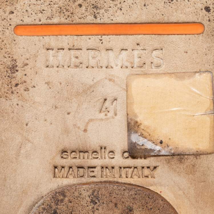 Pre Owned Hermes Cream/Brown Canvas And Leather Flat Sandals Size 41