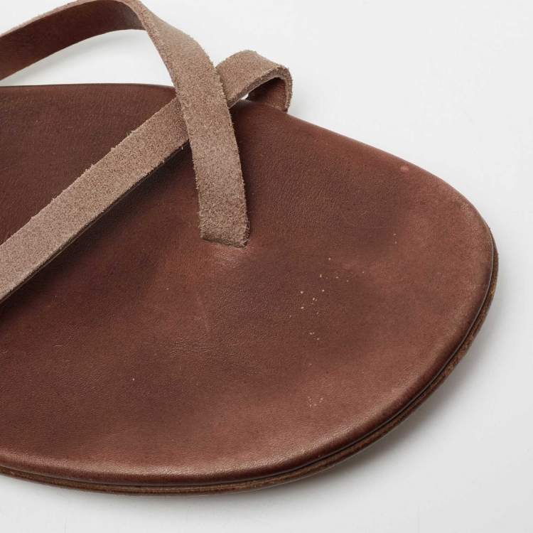 Pre Owned Hermes Brown Suede  Ring Toe Flat Sandals Size 41
