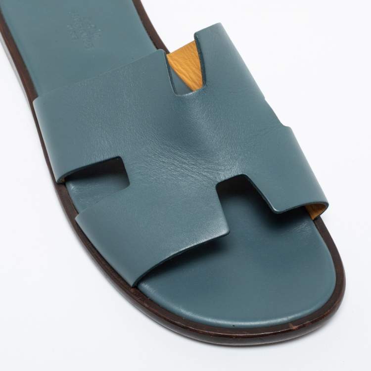 Pre Owned Hermes Grey Leather Izmir Flat Sandals Size 42
