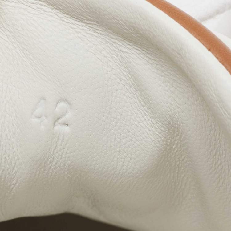 Pre Owned Hermes Tan Leather H Logo Low-Top Sneakers Size 42
