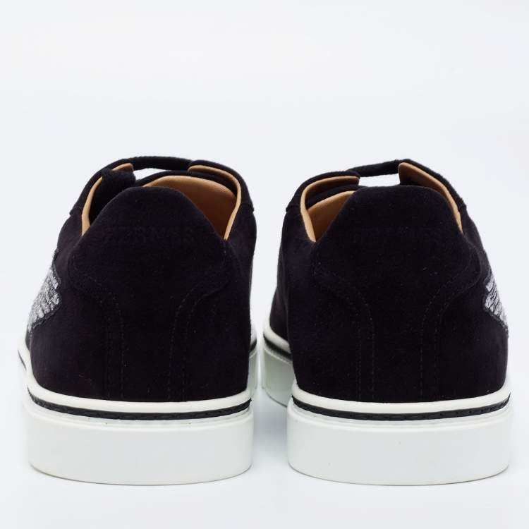 مملوكة مسبقًا Hermes Black Suede Wing Embroidered Low Top Sneakers Size 41