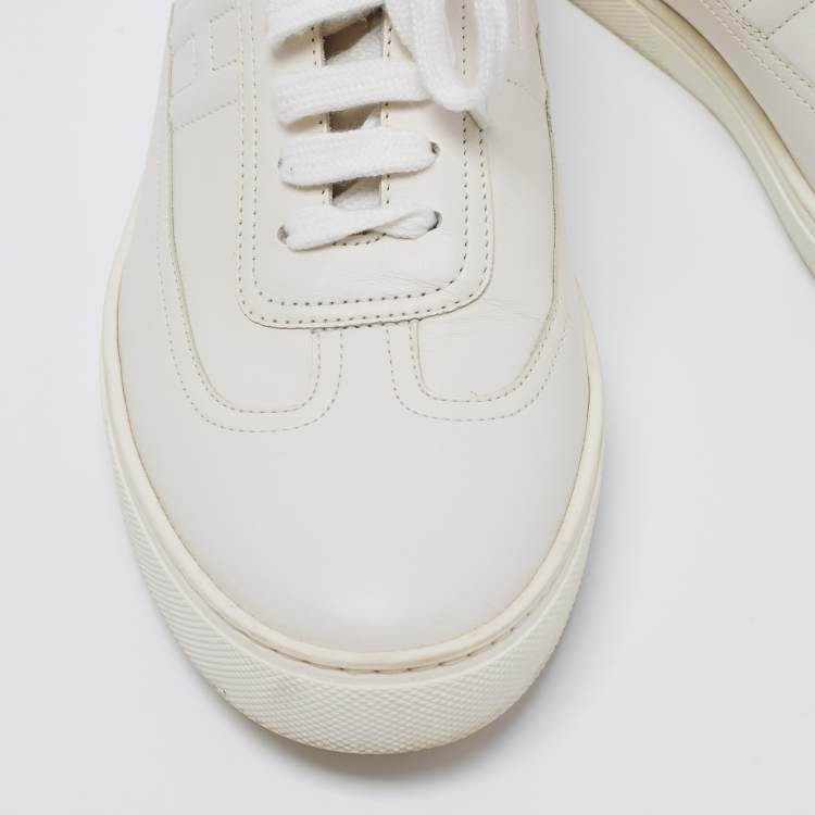 Pre Owned Hermes White/Orange Leather Quicker Low-Top Sneakers Size 41.5