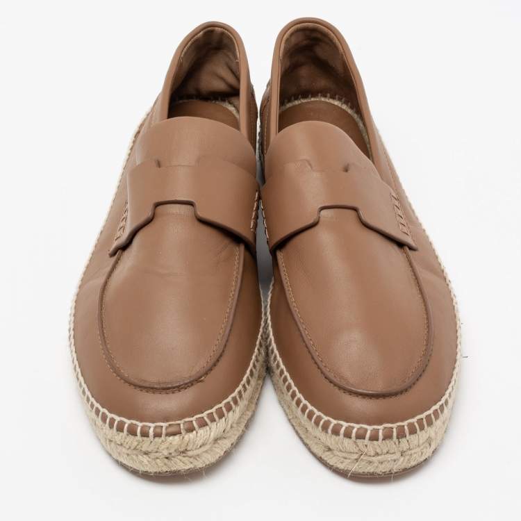 Pre Owned Hermes Brown Leather Trip Espadrilles Size 43