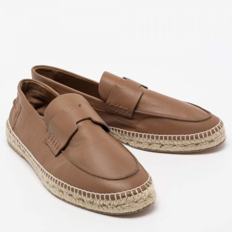 Pre Owned Hermes Brown Leather Trip Espadrilles Size 43