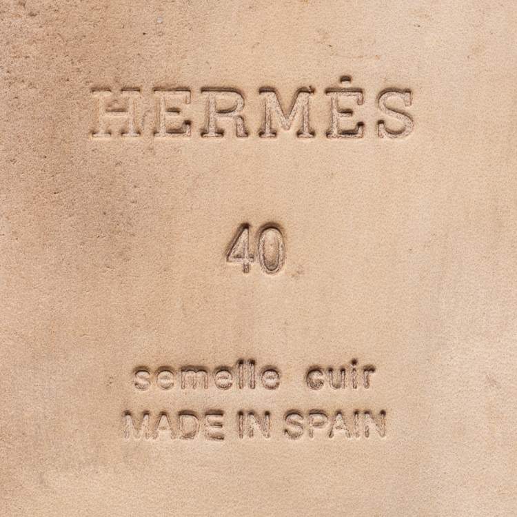 Pre Owned Hermes Tan Leather Antigua Espadrille Flat Slides Size 40