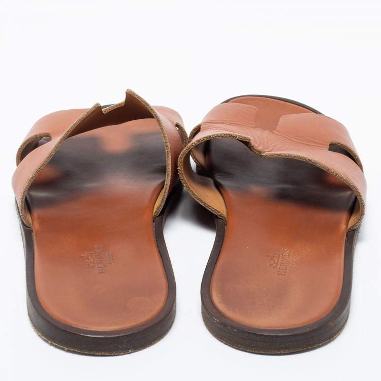 Pre Owned Hermes Brown Leather Izmir Sandals Size 42 