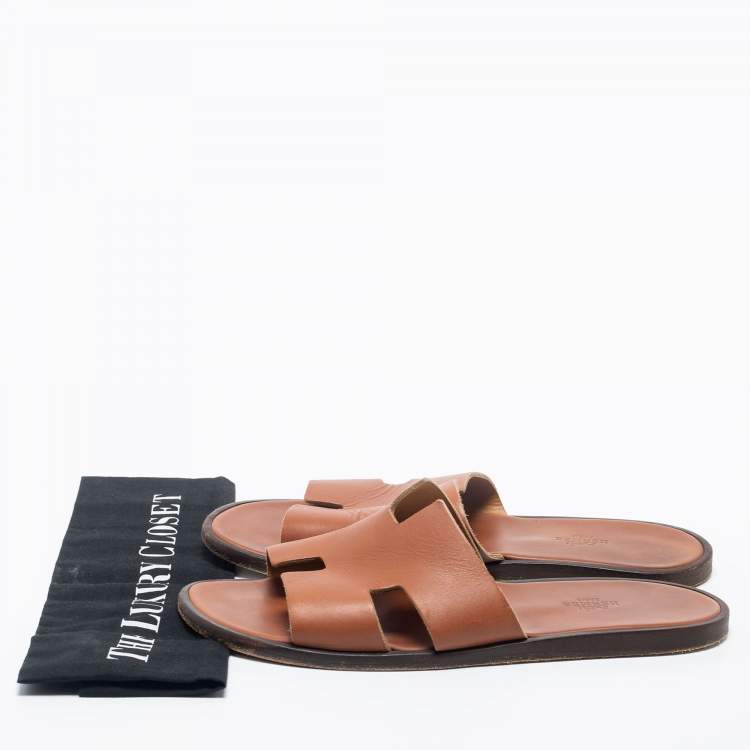 Pre Owned Hermes Brown Leather Izmir Sandals Size 42 