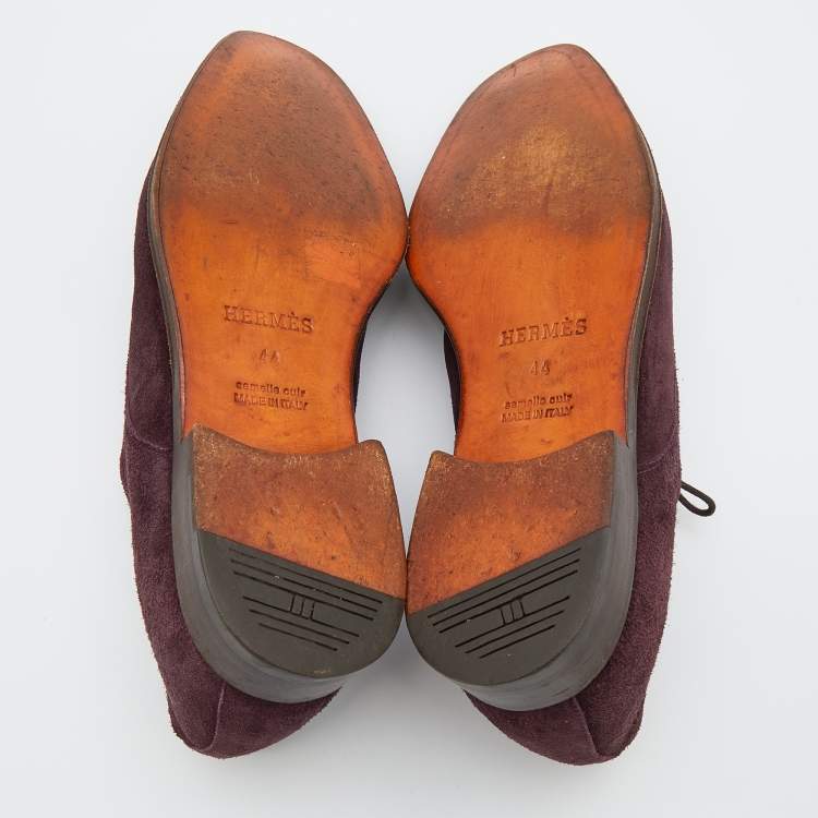 Pre Owned Hermes Plum Suede Lace Up Derby Size 44