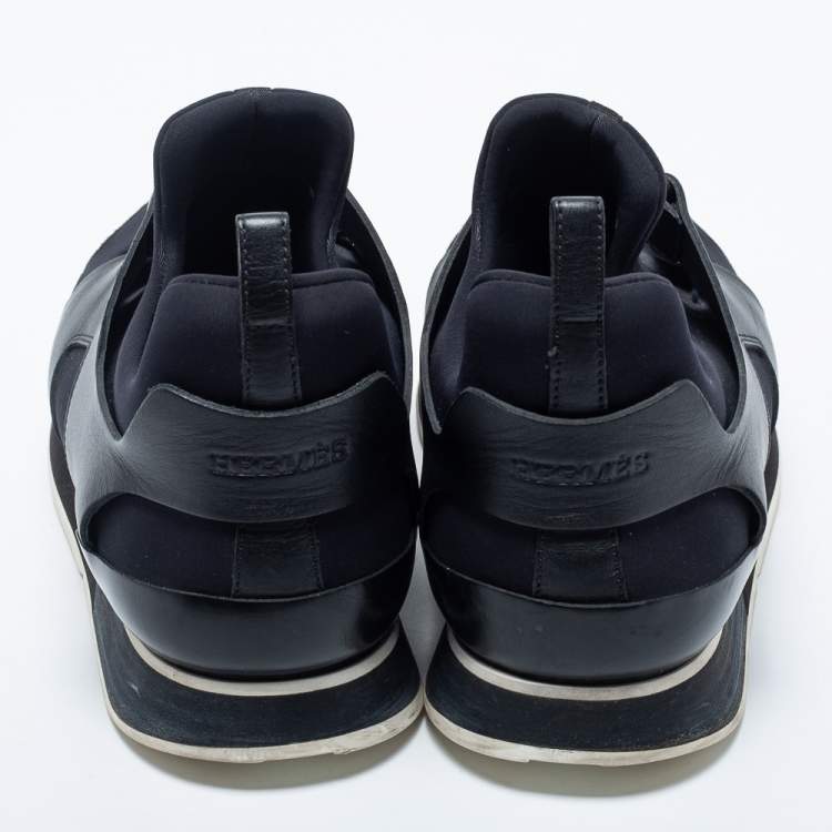 Pre Owned Hermes Black Leather And Neoprene Team Sneakers Size 42
