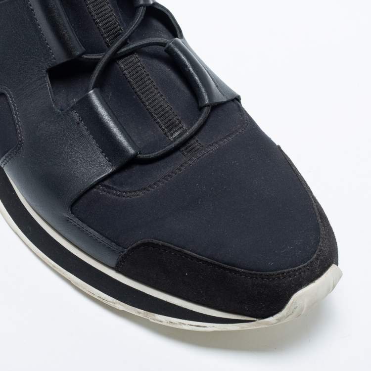 Pre Owned Hermes Black Leather And Neoprene Team Sneakers Size 42