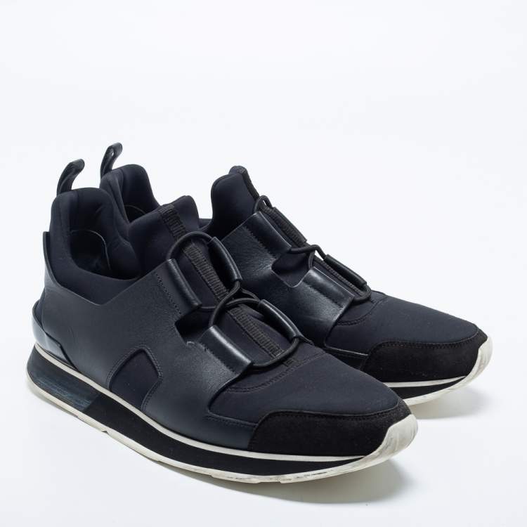 Pre Owned Hermes Black Leather And Neoprene Team Sneakers Size 42