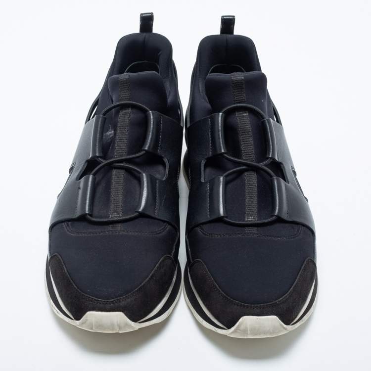 Pre Owned Hermes Black Leather And Neoprene Team Sneakers Size 42