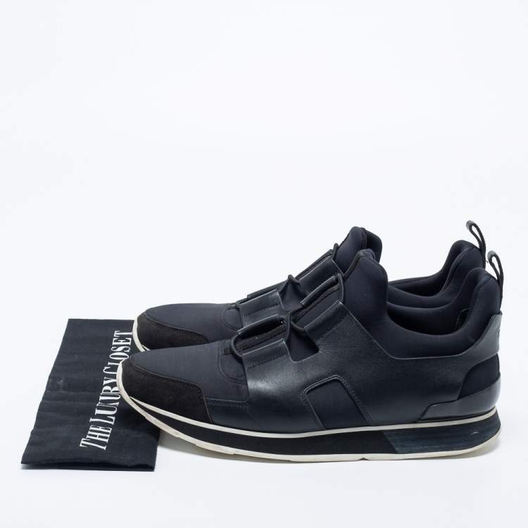 Pre Owned Hermes Black Leather And Neoprene Team Sneakers Size 42