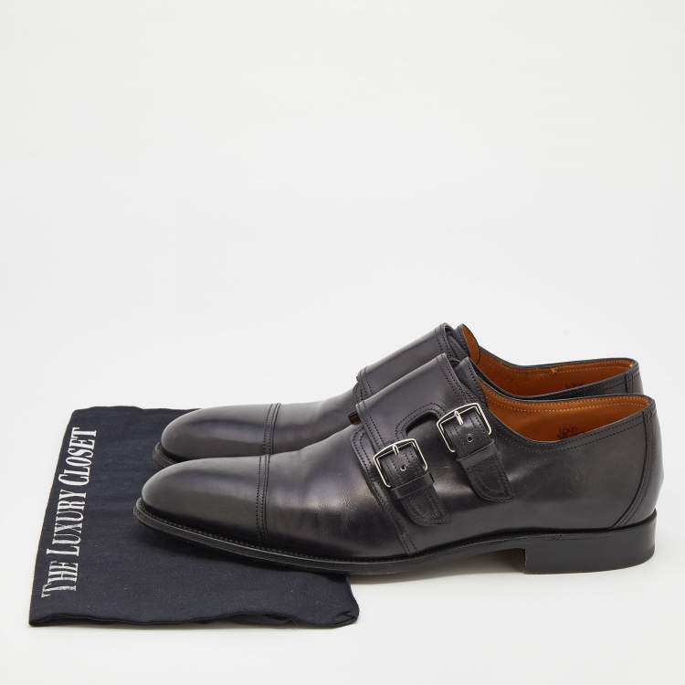 Pre Owned Hermes Black Leather Double Monk Strap Loafers Size 41.5
