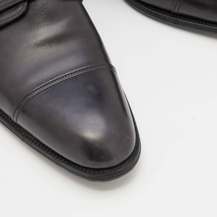 Pre Owned Hermes Black Leather Double Monk Strap Loafers Size 41.5