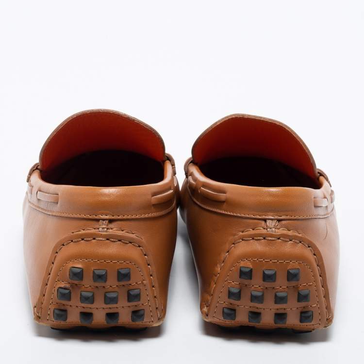 Pre Owned Hermes Brown Leather Slip on Loafers Size 42