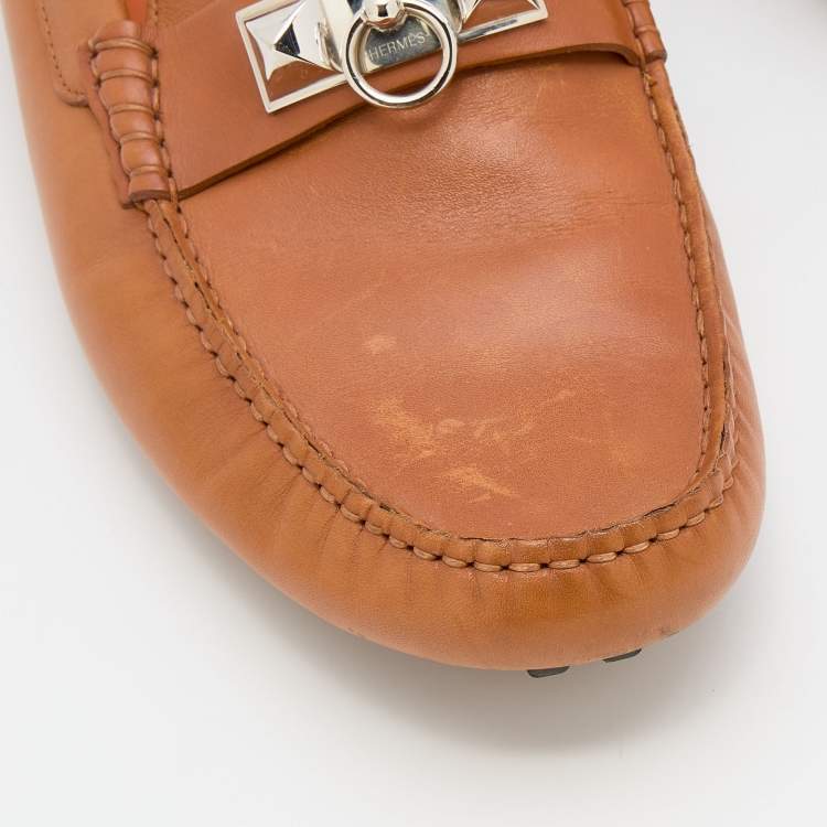 Pre Owned Hermes Tan Leather Irving Loafers Size 41