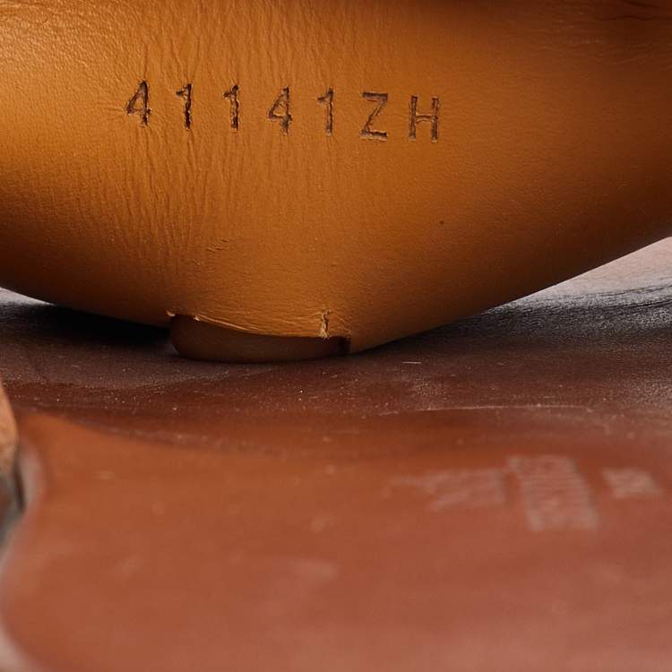 Pre Owned Hermes Brown Leather Izmir Flat Slides Size 42