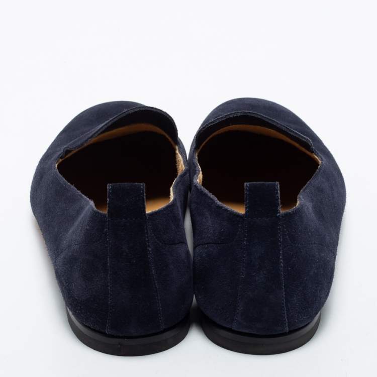 Pre Owned Hermes Navy Blue Suede Milano Smoking Slippers Size 41