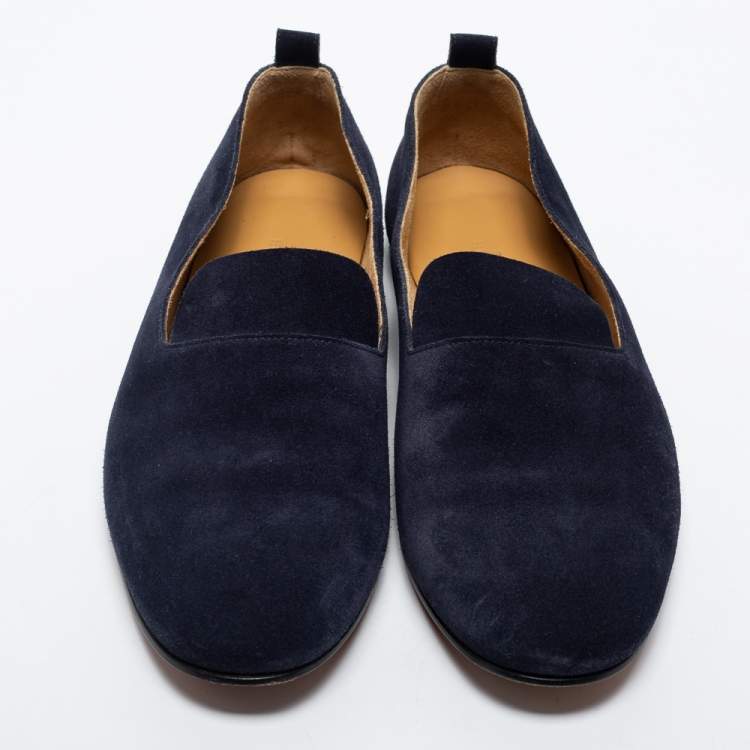 Pre Owned Hermes Navy Blue Suede Milano Smoking Slippers Size 41