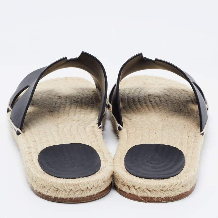 Pre Owned Hermes Black Leather Antigua Sandals Size 46