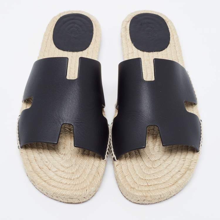 Pre Owned Hermes Black Leather Antigua Sandals Size 46