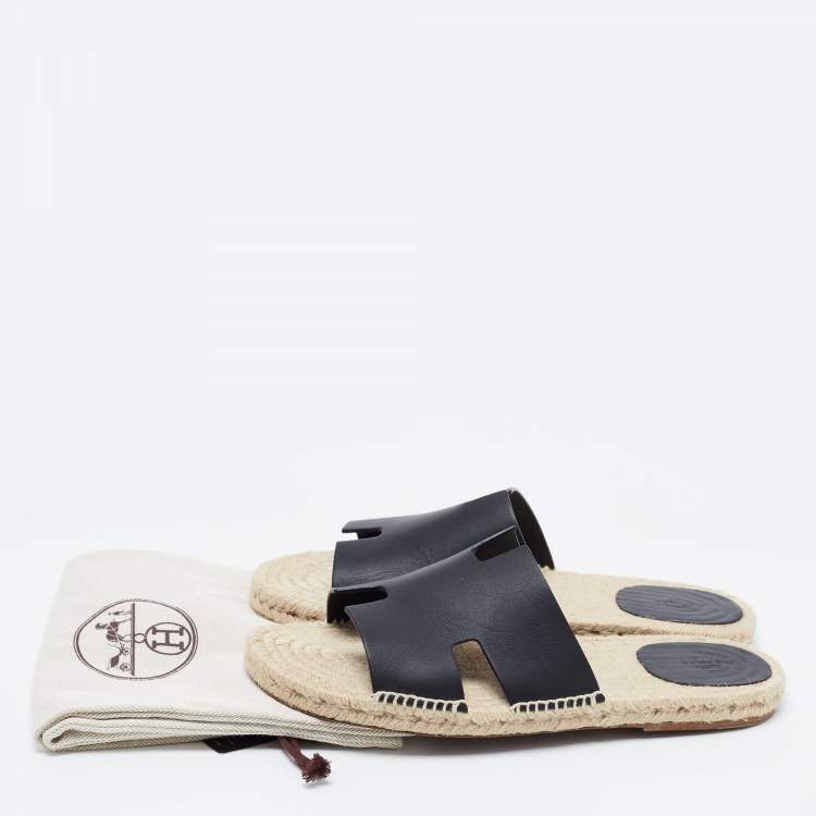Pre Owned Hermes Black Leather Antigua Sandals Size 46