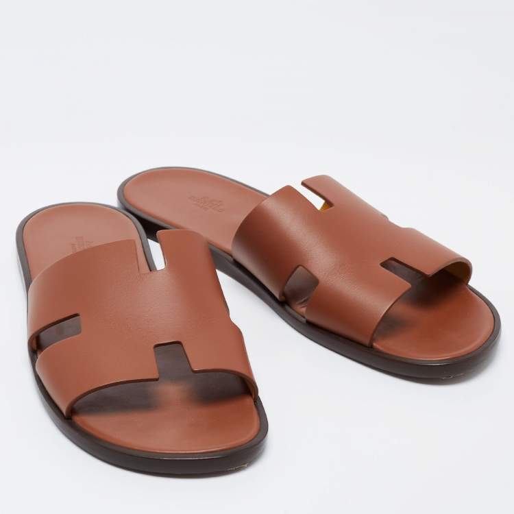 Pre Owned Hermes Brown Leather Izmir Sandals Size 46 