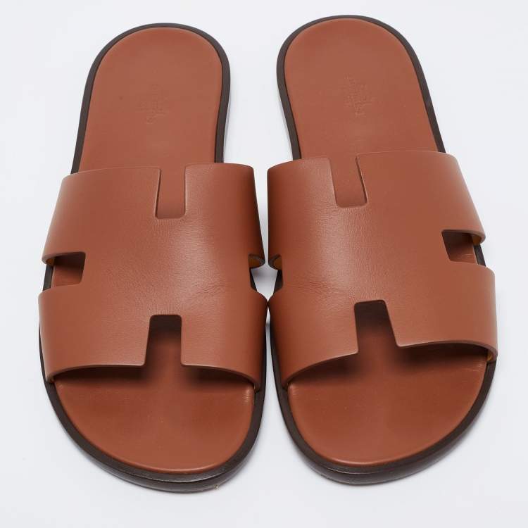 Pre Owned Hermes Brown Leather Izmir Sandals Size 46 