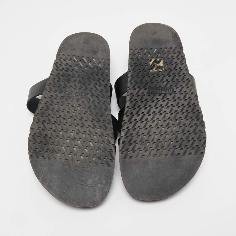 Pre Owned Hermes Black Leather Chypre Sandals Size 43 