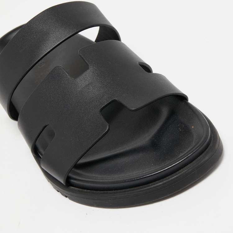 Pre Owned Hermes Black Leather Chypre Sandals Size 43 