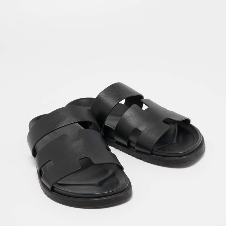Pre Owned Hermes Black Leather Chypre Sandals Size 43 