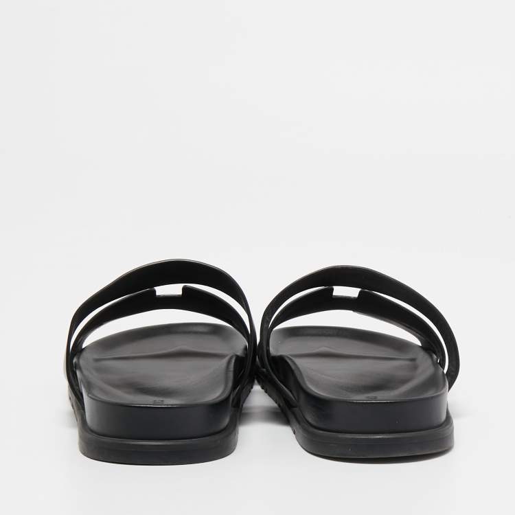 Pre Owned Hermes Black Leather Chypre Sandals Size 43 