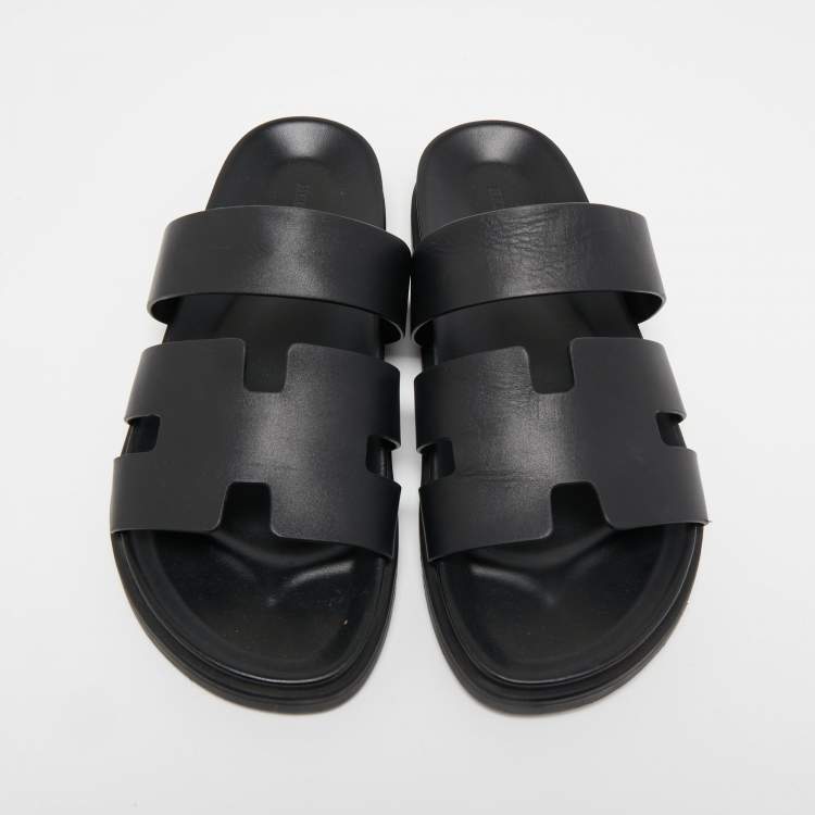 Pre Owned Hermes Black Leather Chypre Sandals Size 43 