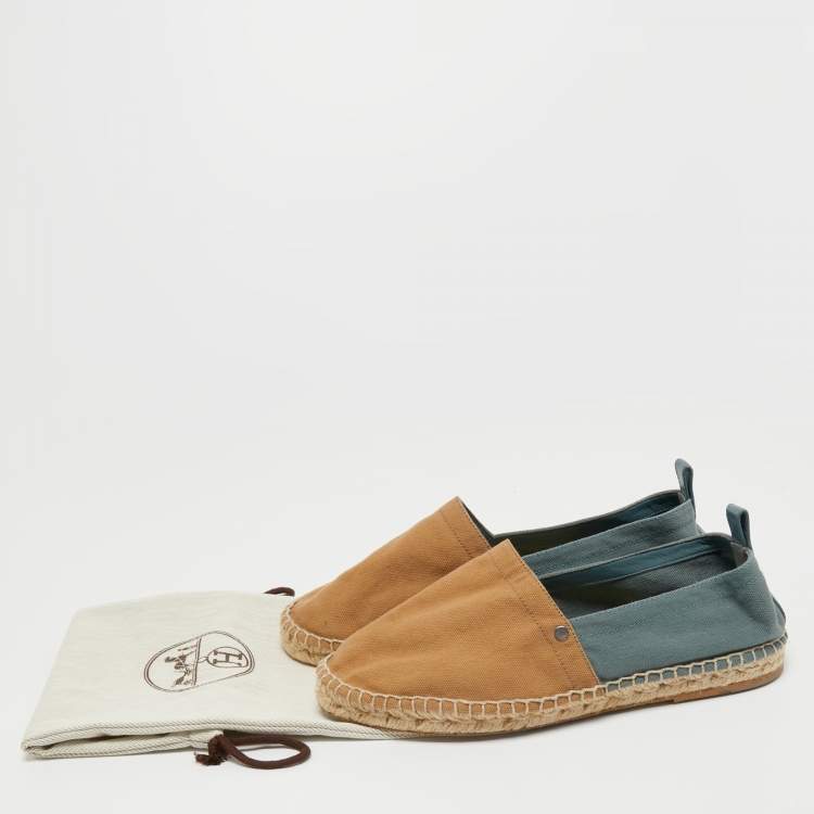 Pre Owned Hermes Beige/Blue Canvas Eusebio Espadrille Flats Size 41