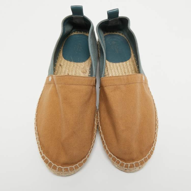 Pre Owned Hermes Beige/Blue Canvas Eusebio Espadrille Flats Size 41
