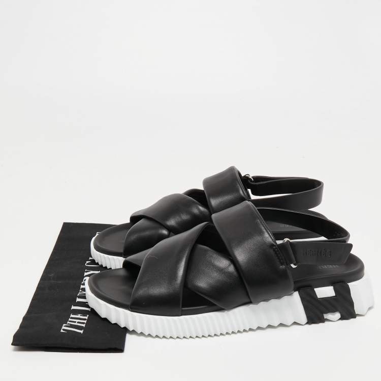 Pre Owned Hermes Black Leather Electric Sandals Size 41