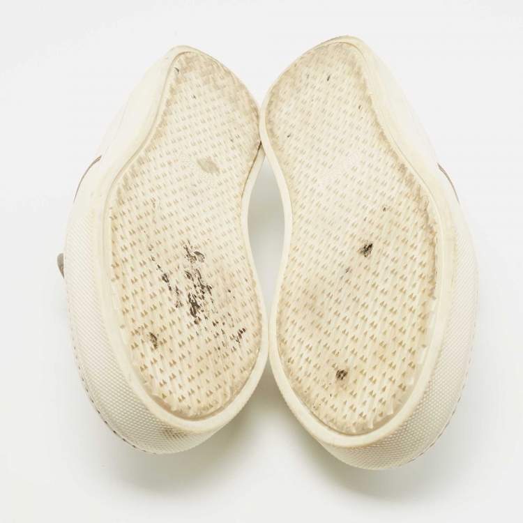 Pre Owned Hermes White/Brown Leather Kick Slip On Sneakers Size 42
