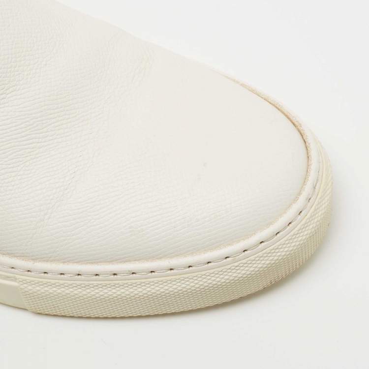 Pre Owned Hermes White/Brown Leather Kick Slip On Sneakers Size 42